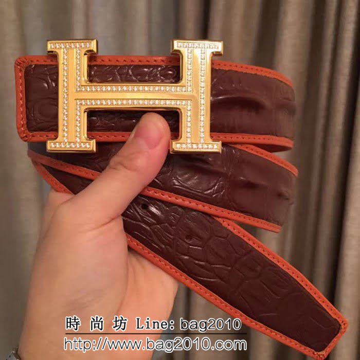 愛馬仕HERMES 義大利頂級進口頭層鱷魚骨皮紋 高端男士皮帶 HHG1283